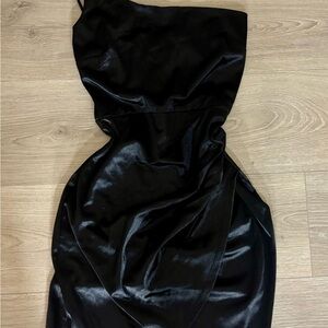 Windsor Black One Shoulder Satin Dress